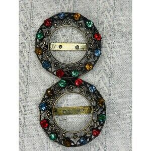 Vintage ribbon belt slider buckle multicolor rhinestone